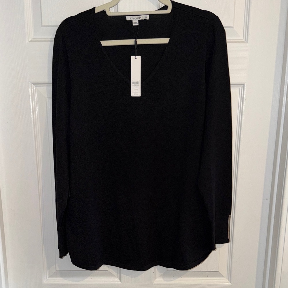 NWT Chicos Caviar Trim V-Neck Sweater